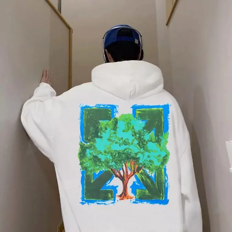 ♻️💯Upper body reference model picture❤️22SS top tested version environmentally friendly series OFFWHITE OW world environmentally friendly green tree graffiti pure cotton loose unisex round neck sweatshirt I won’t introduce the other ones here, just get to the point. This printed tree is different from the short-sleeved ones. The leaf shape part of the printing is replaced by embroidery. This cannot be seen from the picture level (you will definitely make a mistake when you look at the picture). Many versions on the market directly look at the picture and make the pattern, without worrying about this detail.  The fabric is made of 480g fish scale terry cotton fabric, and the hem is slit. This is the key detail.  The white front chest is the new slogan of the trumpet, and the back is also different. They are all framed by the classic and iconic large warning arrows. The black arrows are lake green, with a few white water-like patterns added; the white ones are sky blue arrows, with a big tree inside with branches and leaves filling the entire pattern. Both pieces are interpretations of traditional retro hand-painted graffiti painting techniques, which fully embody the natural and environmentally friendly atmosphere.  Color: White Size: XS-L P:410